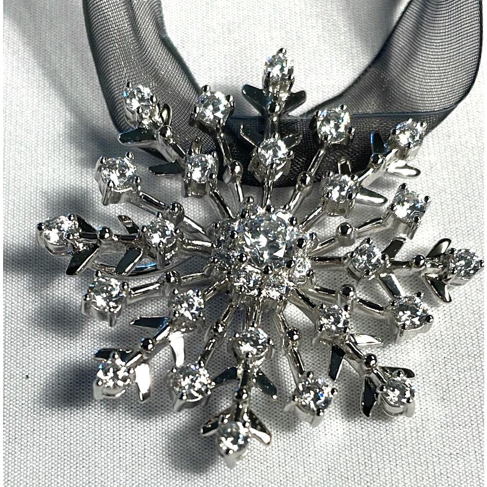 .925 Epiphany Platinum Clad CZ Snowflake 14” Necklace / Brooch